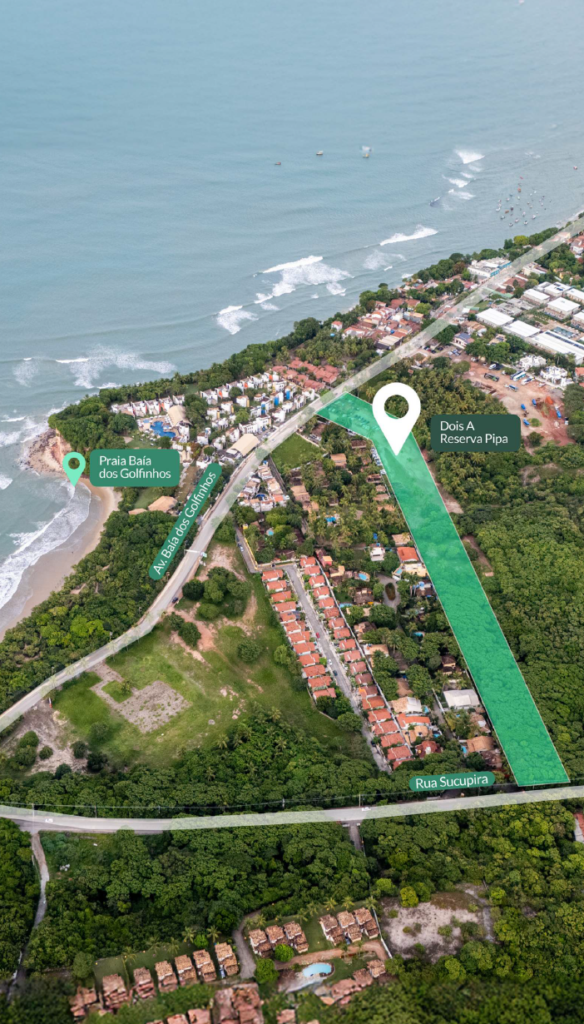 visão aérea da Praia da Pipa com destaque para áreas residenciais